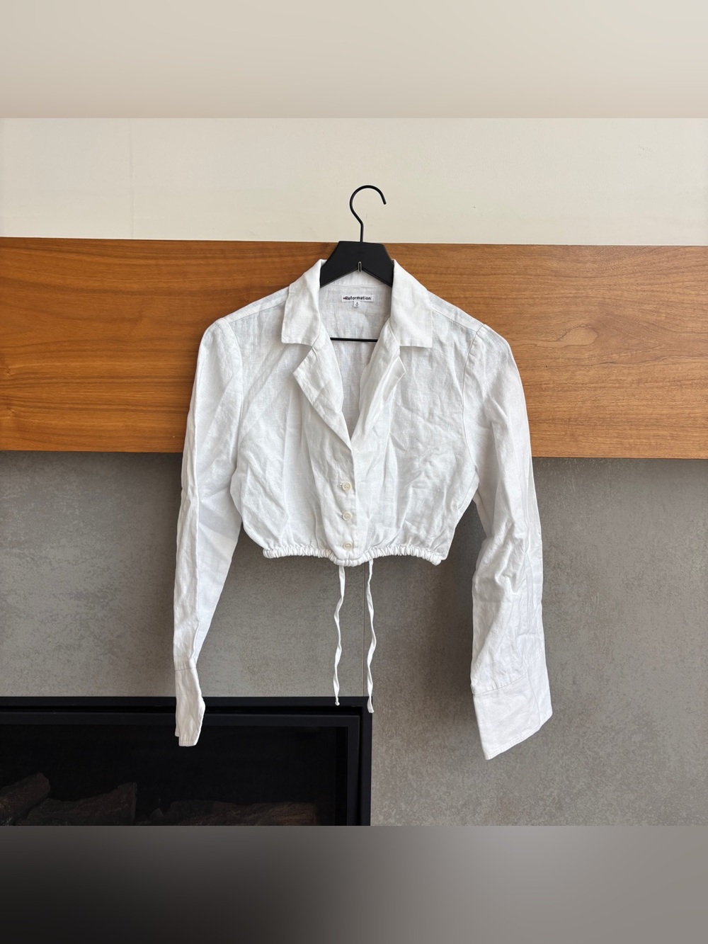 Reformation Long Sleeve Cropped Button Up Linen Top, Size S